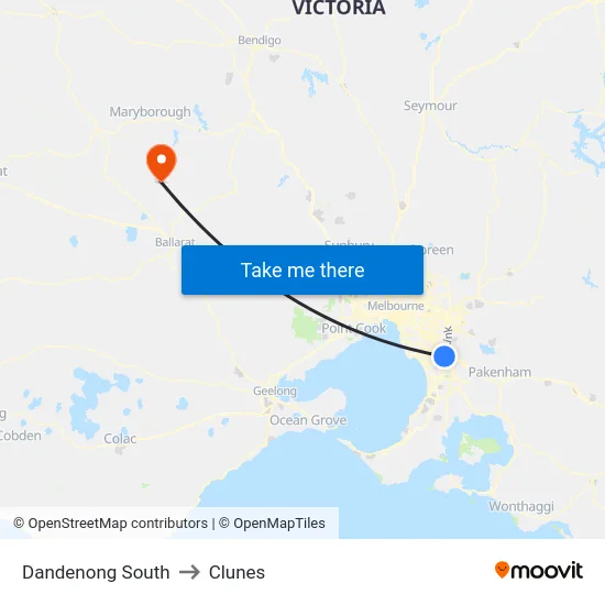 Dandenong South to Clunes map