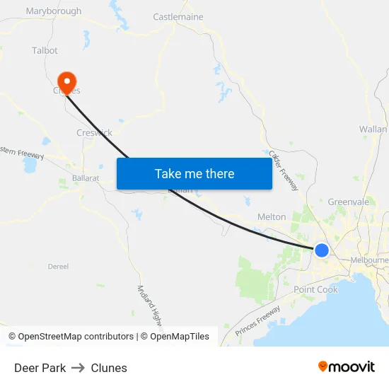 Deer Park to Clunes map