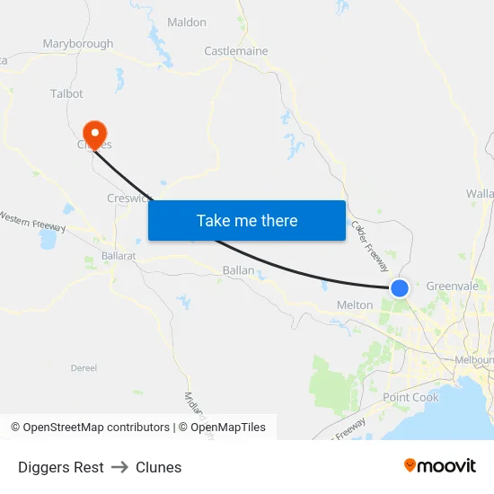 Diggers Rest to Clunes map