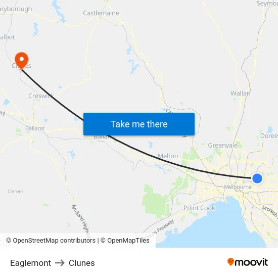 Eaglemont to Clunes map