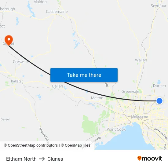 Eltham North to Clunes map