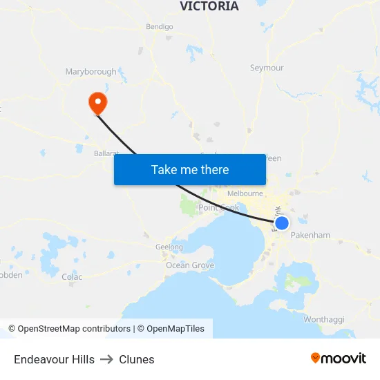 Endeavour Hills to Clunes map