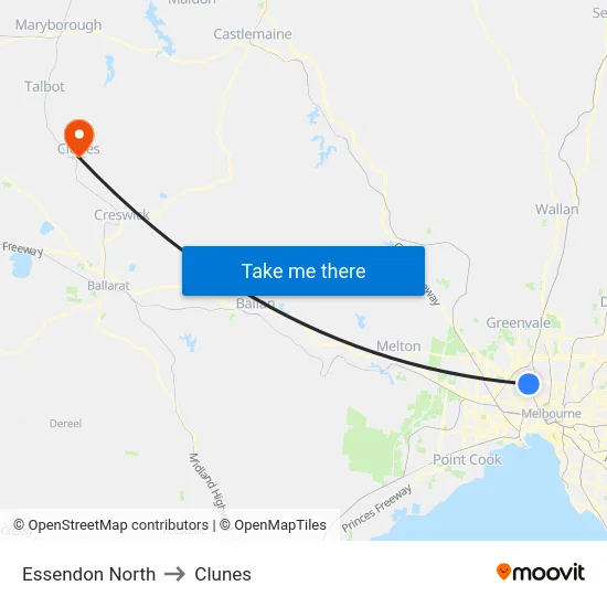 Essendon North to Clunes map