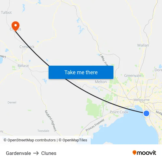 Gardenvale to Clunes map