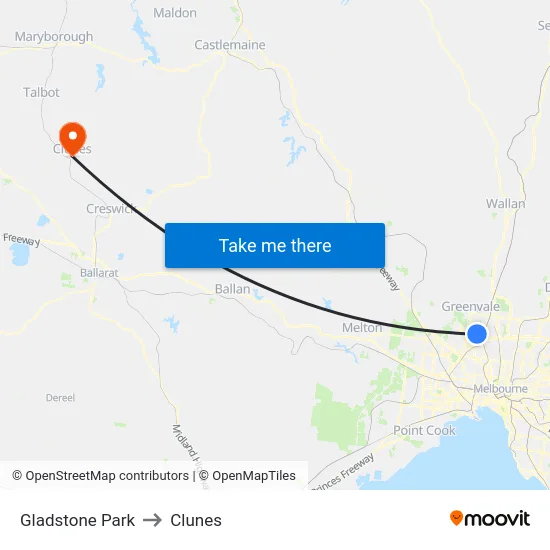 Gladstone Park to Clunes map