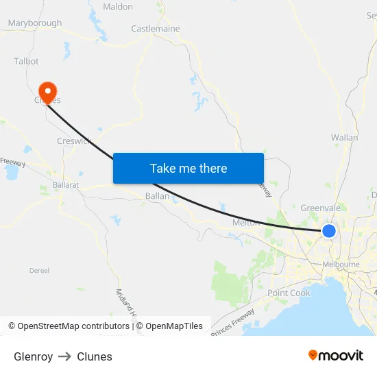 Glenroy to Clunes map