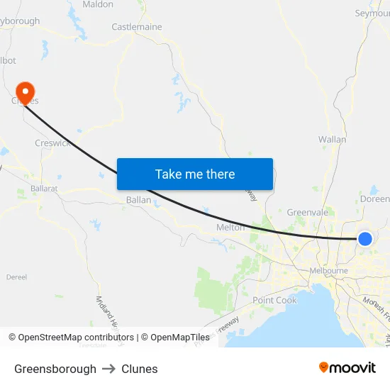 Greensborough to Clunes map