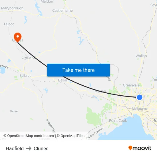 Hadfield to Clunes map