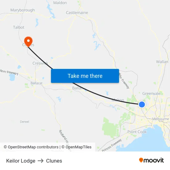 Keilor Lodge to Clunes map