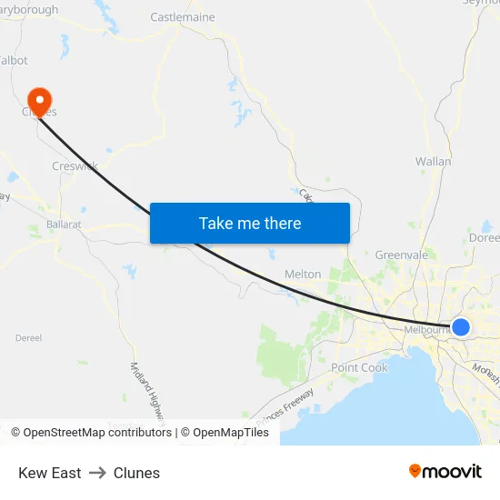 Kew East to Clunes map