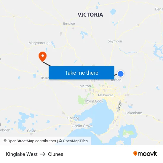 Kinglake West to Clunes map