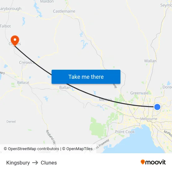 Kingsbury to Clunes map