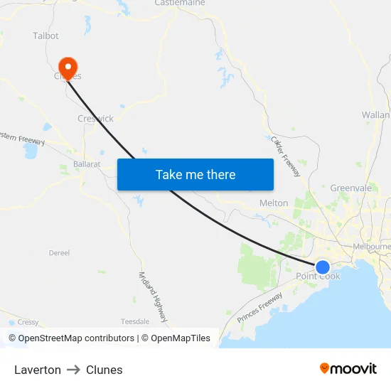 Laverton to Clunes map