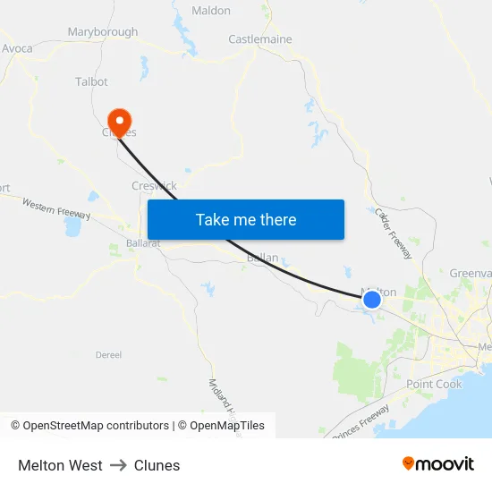 Melton West to Clunes map