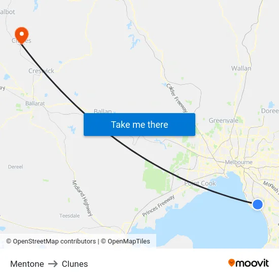 Mentone to Clunes map