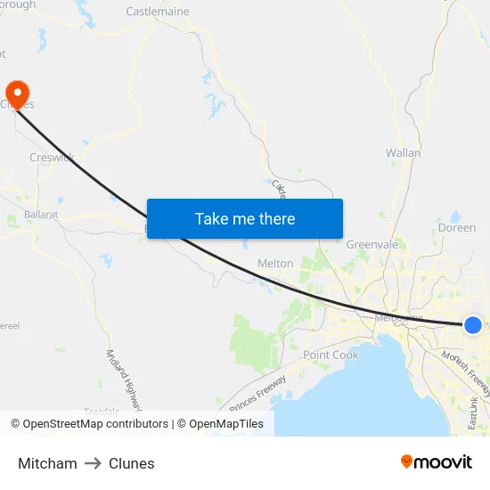 Mitcham to Clunes map