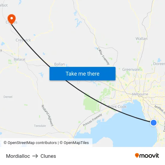 Mordialloc to Clunes map