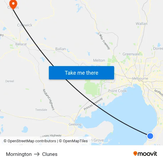 Mornington to Clunes map
