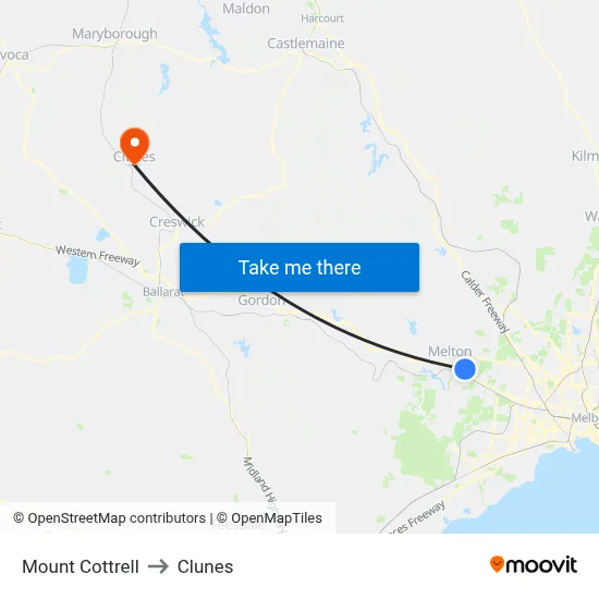 Mount Cottrell to Clunes map