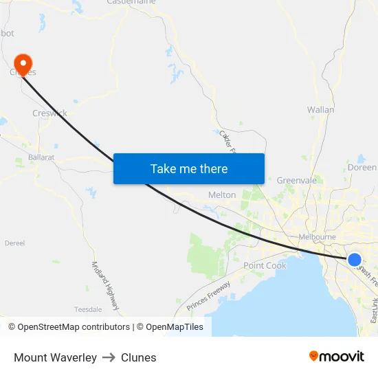 Mount Waverley to Clunes map