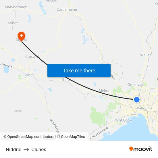 Niddrie to Clunes map