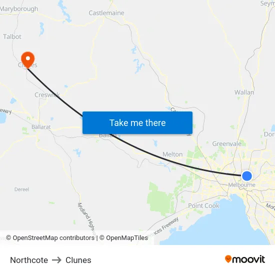 Northcote to Clunes map