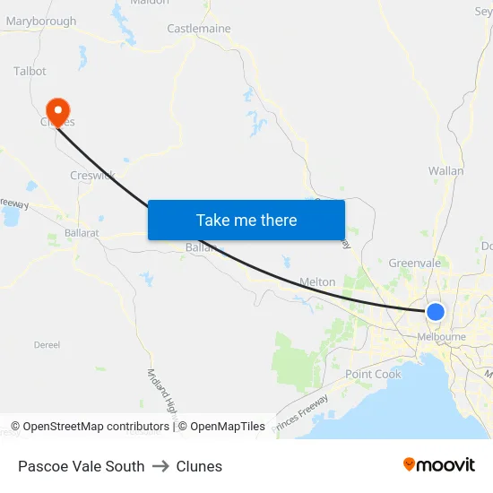 Pascoe Vale South to Clunes map