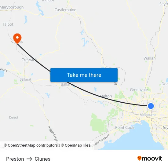 Preston to Clunes map