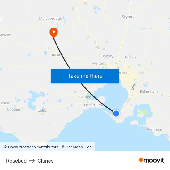 Rosebud to Clunes map