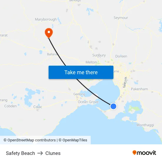 Safety Beach to Clunes map