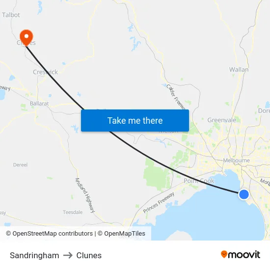Sandringham to Clunes map