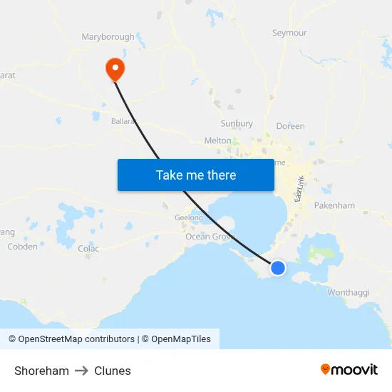 Shoreham to Clunes map