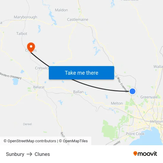 Sunbury to Clunes map
