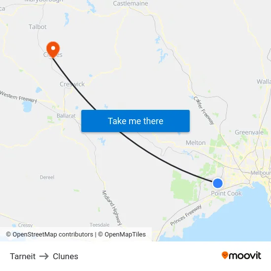 Tarneit to Clunes map