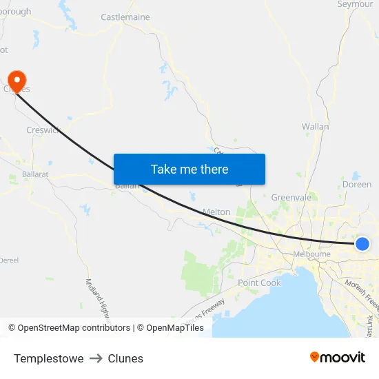 Templestowe to Clunes map