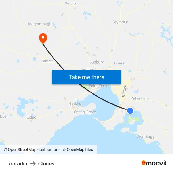 Tooradin to Clunes map