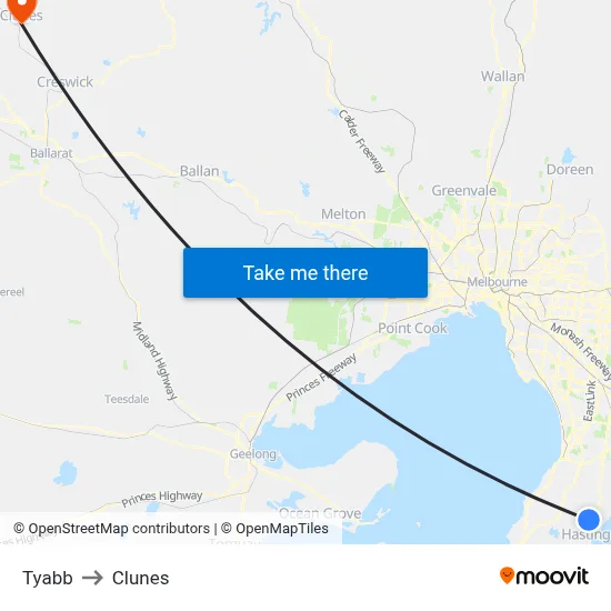 Tyabb to Clunes map