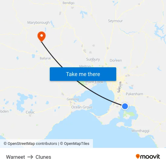 Warneet to Clunes map