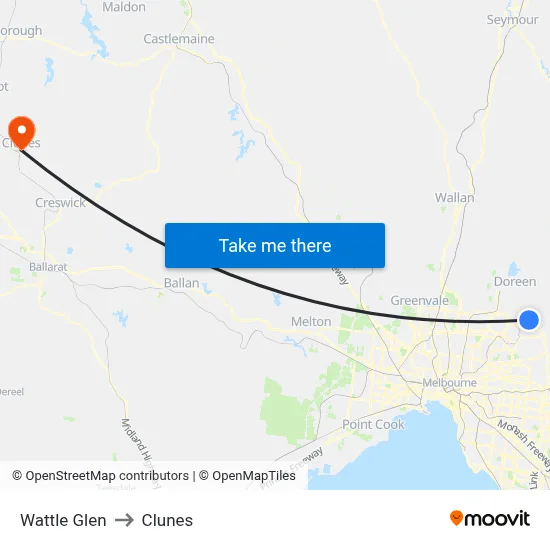 Wattle Glen to Clunes map