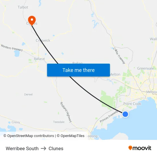 Werribee South to Clunes map