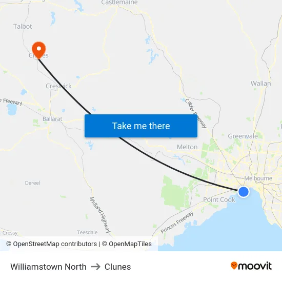 Williamstown North to Clunes map
