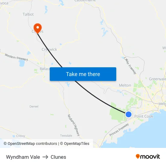 Wyndham Vale to Clunes map