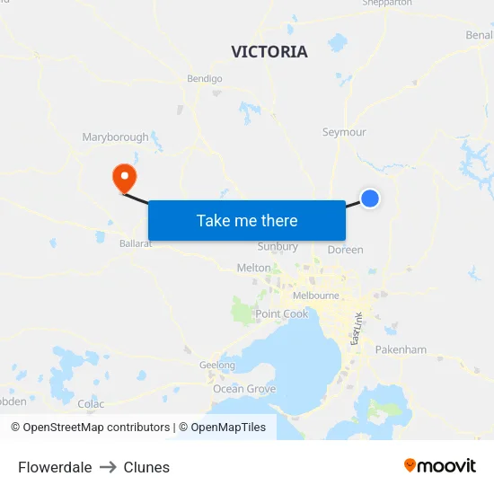 Flowerdale to Clunes map