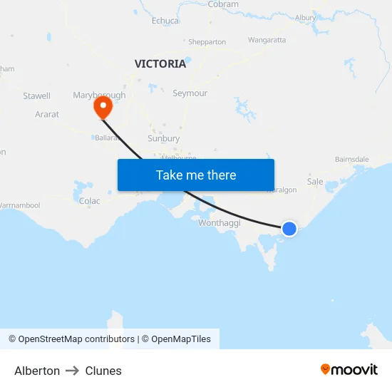 Alberton to Clunes map
