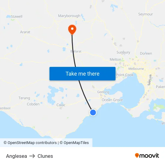 Anglesea to Clunes map