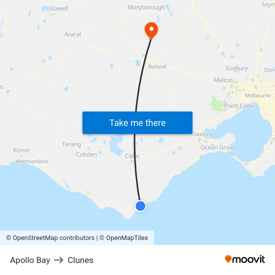 Apollo Bay to Clunes map