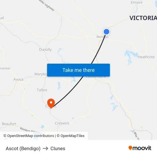 Ascot (Bendigo) to Clunes map