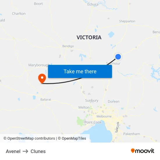 Avenel to Clunes map
