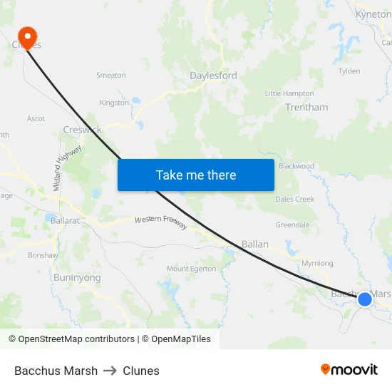 Bacchus Marsh to Clunes map