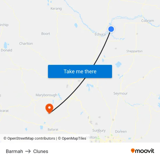 Barmah to Clunes map
